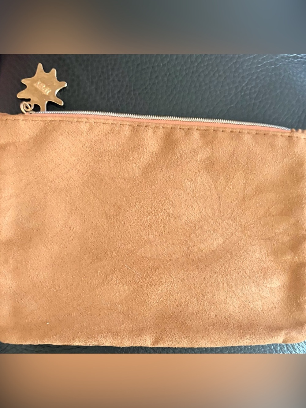 Suede Leather Zip Pouch - Tan